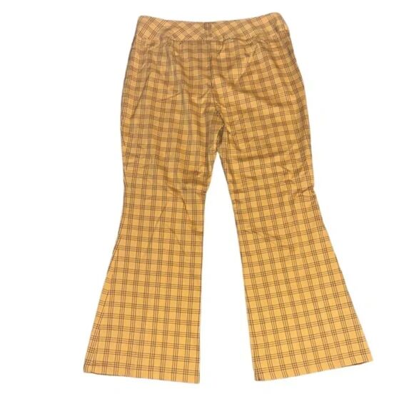 NWOT Wild Fable Yellow & Brown Plaid Flare Pants - Picture 2 of 4